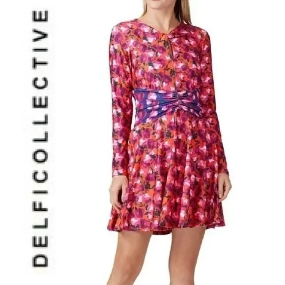 DELFI Collective pink purple floral long sleeve morris dress size small s - Picture 15 of 15